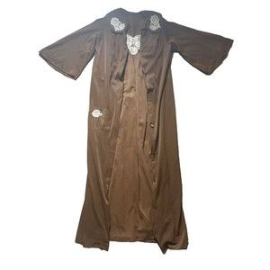 Nancy King Lingerie Set Small Brown Nightgown Robe Lace Buttons Vintage Granny